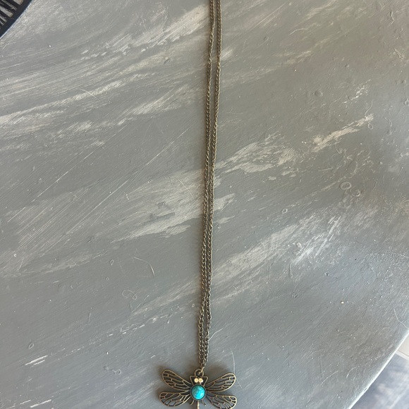 Dragonfly Necklace with Turquoise Stone - Picture 2 of 3